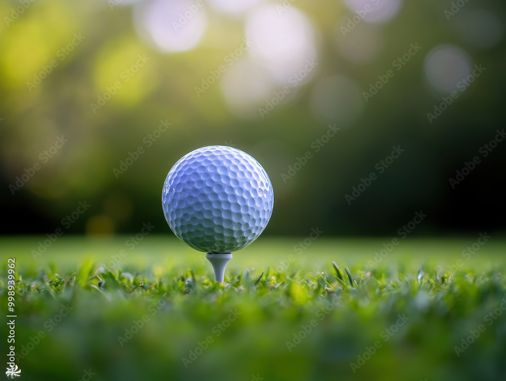 A tranquil moment on the golf course at dawn featuring a freshly teed golf ball poised for a perfect swing amidst lush greenery A tranquil moment on the golf course at dawn featuring a freshly teed golf ball poised for a perfect swing amidst lush greenery