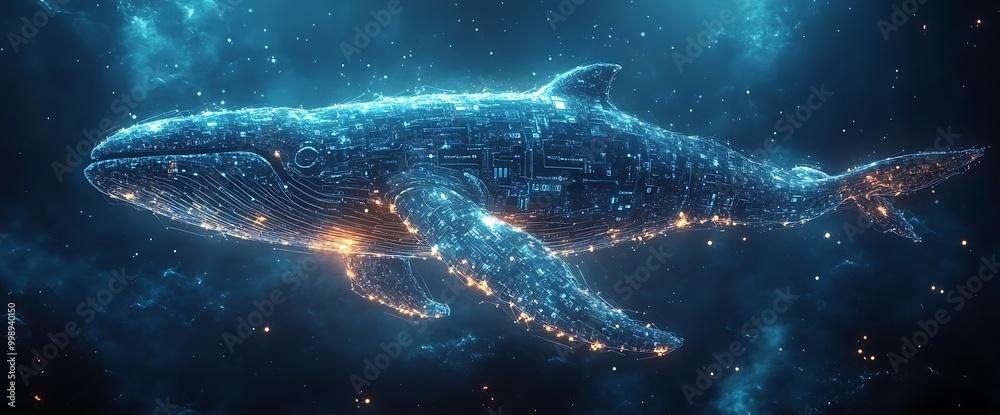 Fototapeta premium Abstract whale with glowing lights.