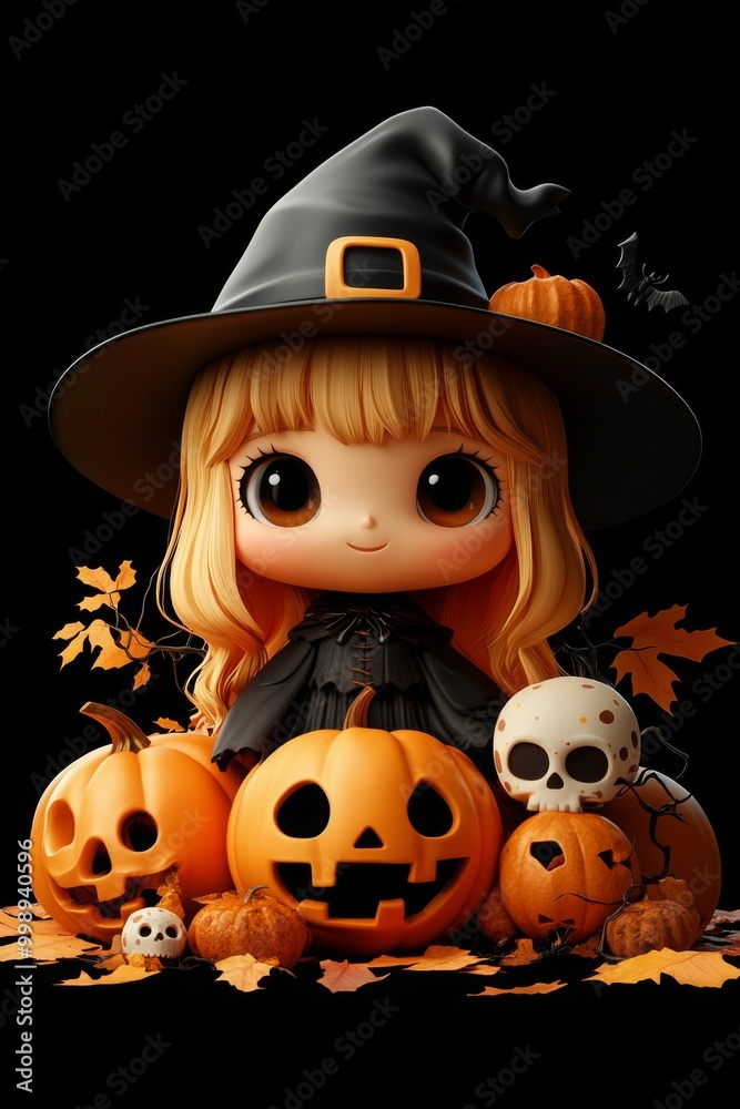 Adorable Halloween Witch Figures with Pumpkins and Skulls - Festive Fantasy Collection Adorable Halloween Witch Figures with Pumpkins and Skulls - Festive Fantasy Collection