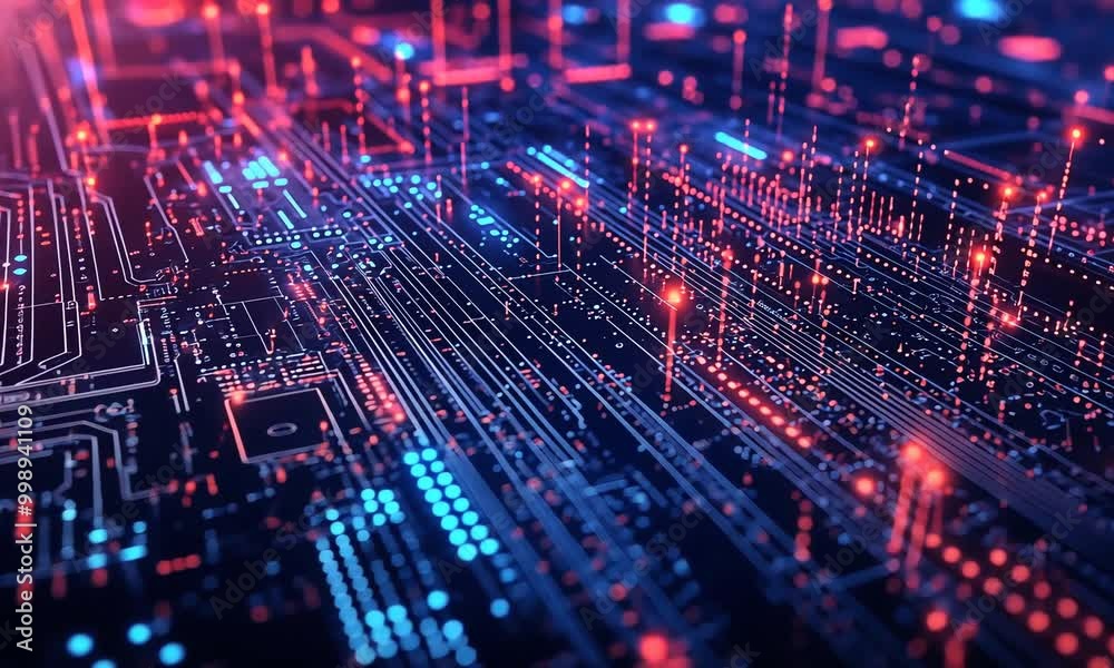 Exploring the intricate design of modern circuit boards and digital technology in vibrant colors and patterns Exploring the intricate design of modern circuit boards and digital technology in vibrant colors and patterns