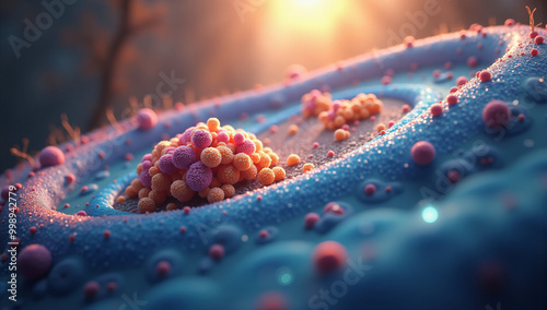 Vibrant 3D illustration of cell membrane structure photo