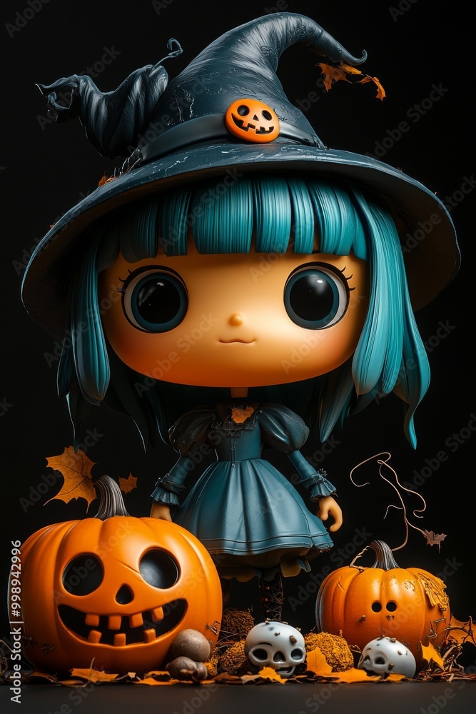 Adorable Halloween Witch Figures with Pumpkins and Skulls - Festive Fantasy Collection Adorable Halloween Witch Figures with Pumpkins and Skulls - Festive Fantasy Collection