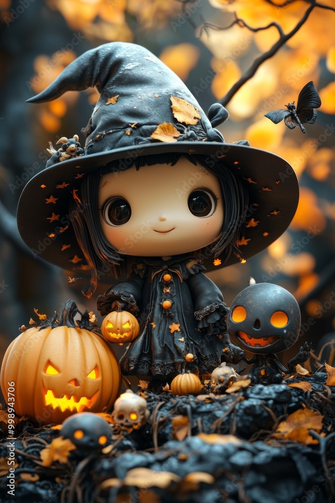 Adorable Halloween Witch Figures with Pumpkins and Skulls - Festive Fantasy Collection Adorable Halloween Witch Figures with Pumpkins and Skulls - Festive Fantasy Collection