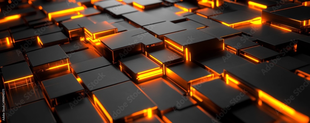 Abstract 3D Orange Glowing Cubes, 3D , glowing