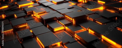 Abstract 3D Orange Glowing Cubes, 3D , glowing