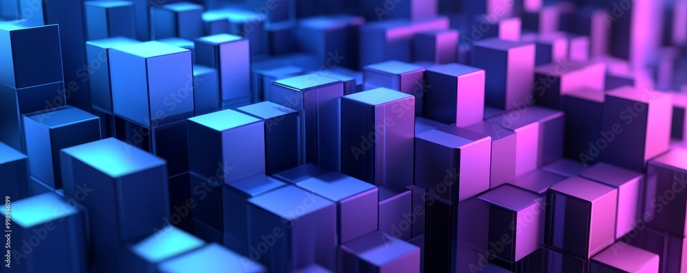 Abstract 3D Cubes in Neon Blue and Purple Gradient, Abstract, 3D Art Abstract 3D Cubes in Neon Blue and Purple Gradient, Abstract, 3D Art