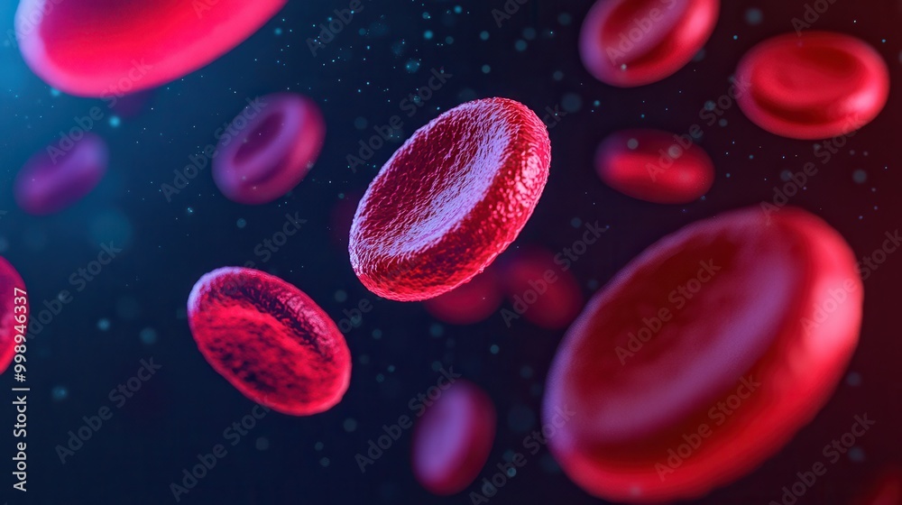 A vivid illustration of red blood cells floating in a dark, abstract space, highlighting their role in human circulation and oxygen transport. A vivid illustration of red blood cells floating in a dark, abstract space, highlighting their role in human circulation and oxygen transport.