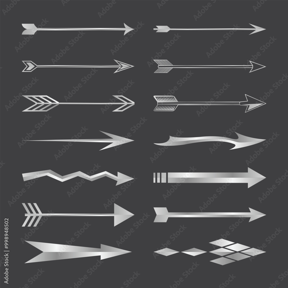 Silver arrow icon set collection vector illustration Silver arrow icon set collection vector illustration