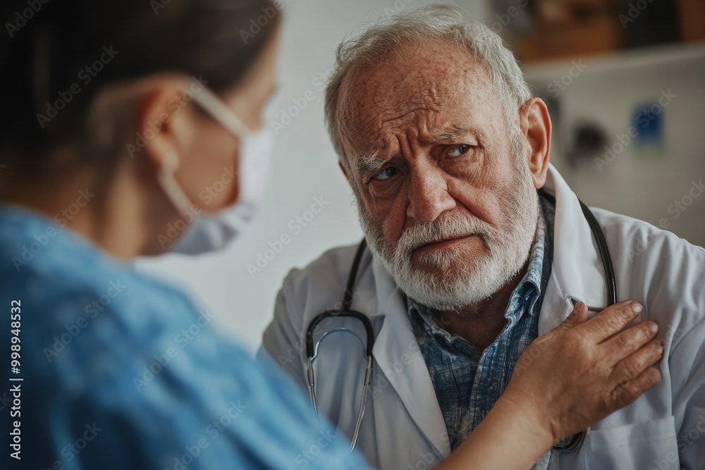 Compassionate doctor comforting a patient in a dimly lit hospital room during a late evening visit Compassionate doctor comforting a patient in a dimly lit hospital room during a late evening visit
