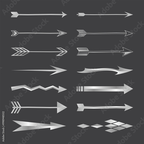 Silver arrow icon set collection vector illustration