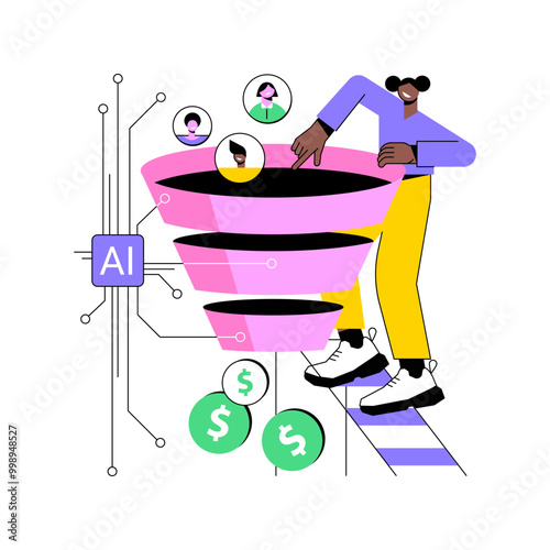 AI-Enhanced Sales Funnel Optimization abstract concept vector illustration.