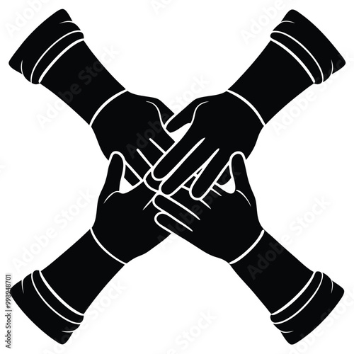 four-hands-together-concept-teamwork vector silhouette