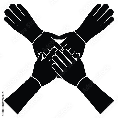 four-hands-together-concept-teamwork vector silhouette