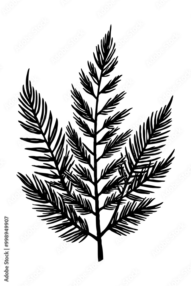 Naklejka premium Leaves . Black and white botanical pattern. For use in graphics, materials. Abstract plant shapes. Minimalist illustration for printing on wall decorations.