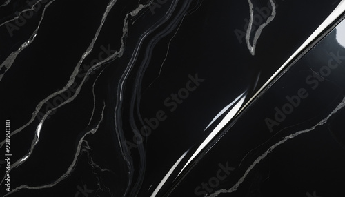 A glossy, black obsidian texture with high reflectivity and subtle depth in its polished surface.