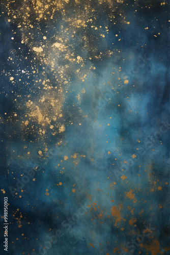 Blue cloudy smokey background with gold glitter specks
