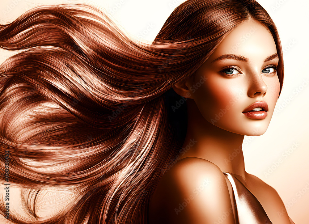 Obraz premium Femme avec longs cheveux volants