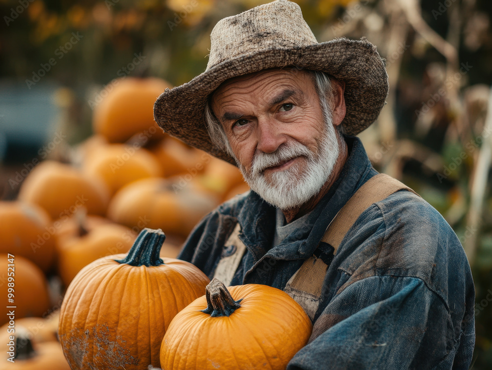 An elderly vintner proudly showcases his harvest of grapes in a sunlit vineyard during late summer An elderly vintner proudly showcases his harvest of grapes in a sunlit vineyard during late summer