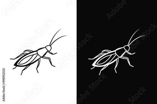 Cricket Insects And Bugs Black lineout Icons on white background.