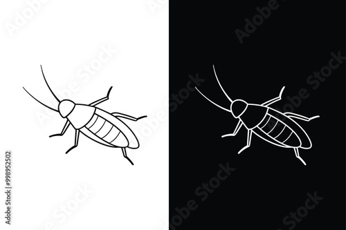 Cricket Insects And Bugs Black lineout Icons on white background.