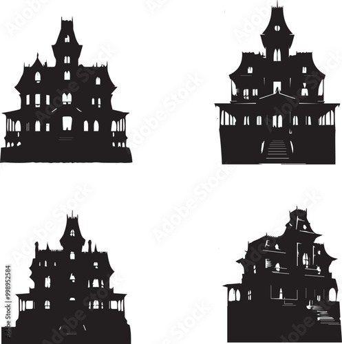 halloween haunted house silhouette photo