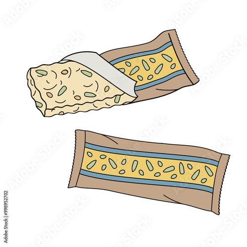 two cereal bars, one in the package, one opened