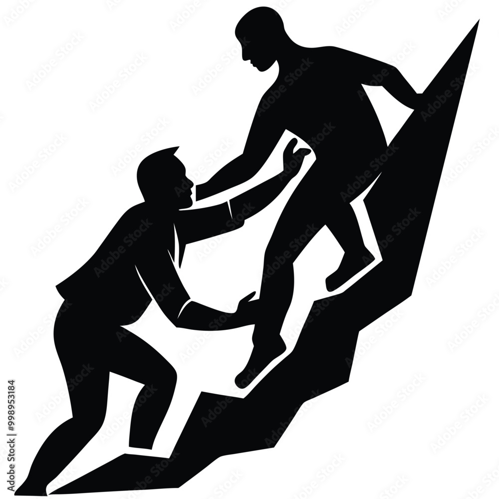 man helping climb other man vector-silhouette man helping climb other man vector-silhouette