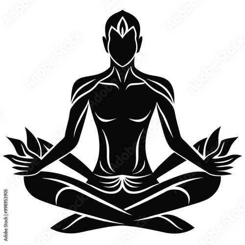 man stands in the lotus position doing vector-silhouette