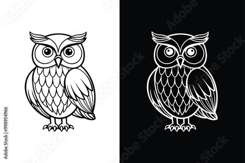 Owl line out illustration vector icon on white background.
