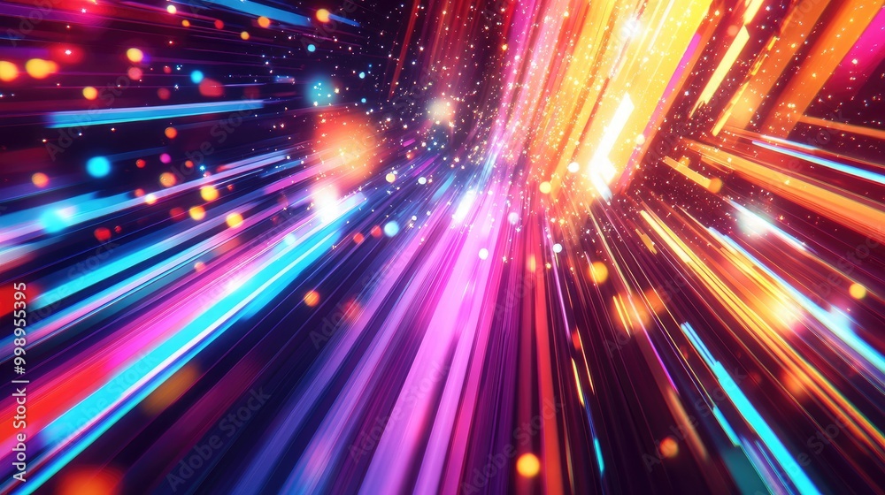 Abstract colorful light streaks and particles radiating outward from a central point, creating a dynamic and energetic composition. Abstract colorful light streaks and particles radiating outward from a central point, creating a dynamic and energetic composition.