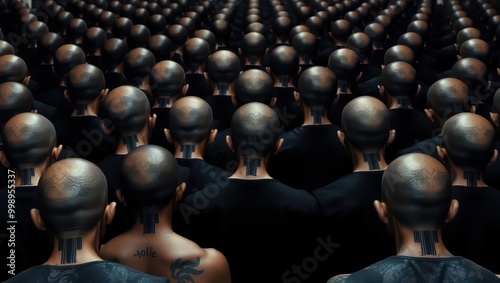 Anonymous Crowd of People with Bar Code Tattoos