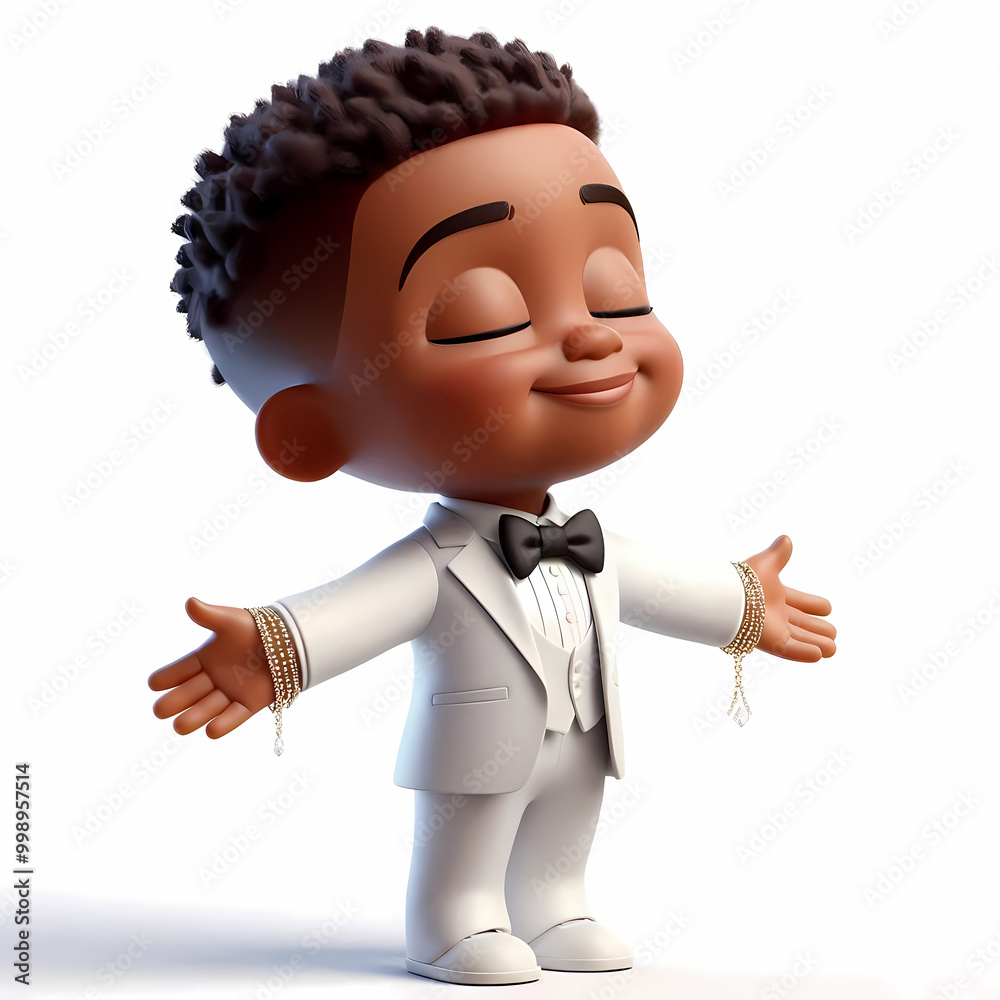 Joyful African American Boy in Formal Wear - 3D Character for Children's Books on Self-Confidence and Emotional Expression Joyful African American Boy in Formal Wear - 3D Character for Children's Books on Self-Confidence and Emotional Expression