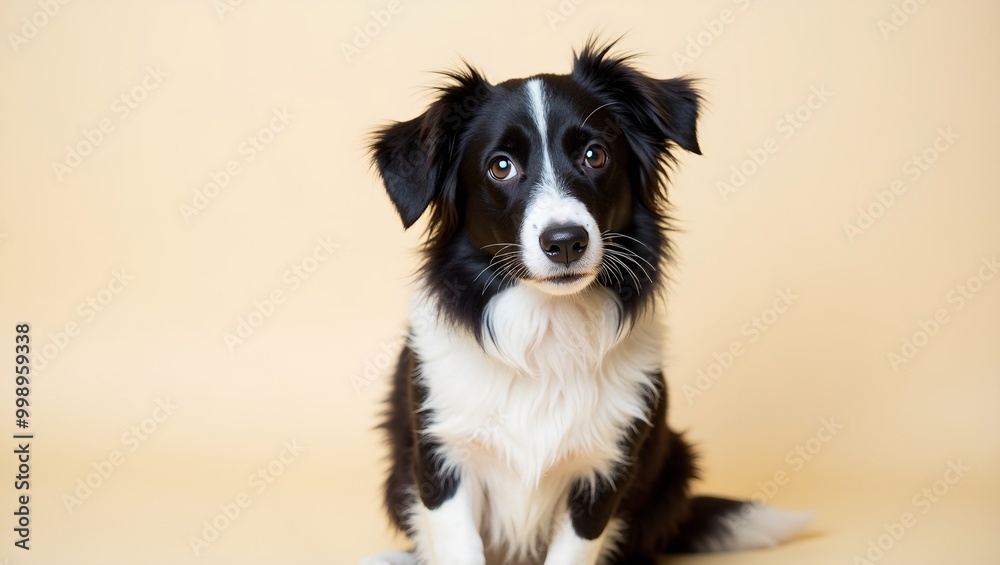 Surprised Border Collie against cream backdrop Surprised Border Collie against cream backdrop