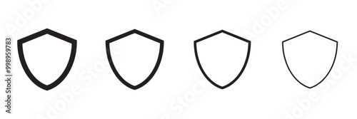 Outlined security shield illustration isolated in 4 variations shape set. Vector icons in flat style