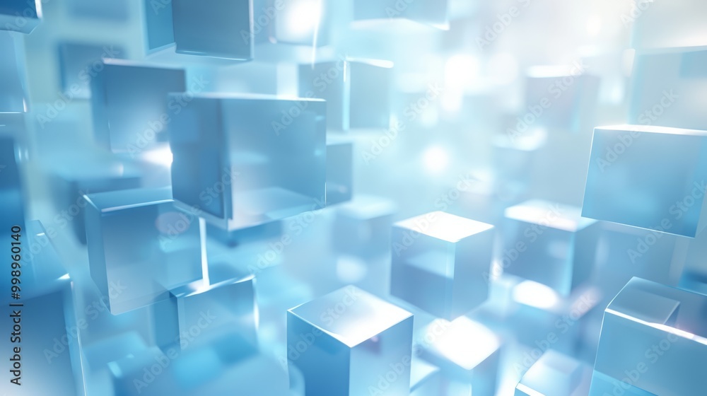 Abstract background featuring light blue floating cubes with a soft, radiant glow and gentle lighting. Dreamy and modern Abstract background featuring light blue floating cubes with a soft, radiant glow and gentle lighting. Dreamy and modern