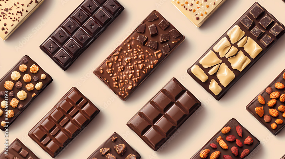 Overhead flat lay view of energy protein bar or chocolate bar snack packaging template design. Flat Design. Illustration Overhead flat lay view of energy protein bar or chocolate bar snack packaging template design. Flat Design. Illustration
