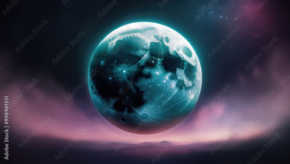 Fototapeta premium Glowing Moon in a Purple and Blue Sky