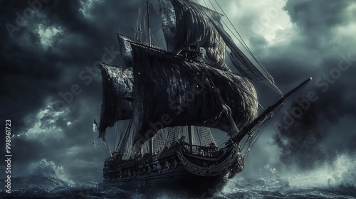 The Majestic Voyage of the Black Pearl: A Legendary Pirate Ship Sailing Through Treacherous Seas in a Mystical 3D Adventure