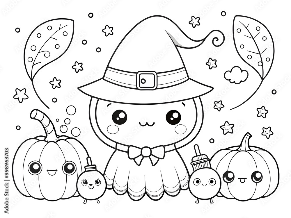 Happy Halloween Hand drawn kawaii coloring book illustration AI generated Happy Halloween Hand drawn kawaii coloring book illustration AI generated