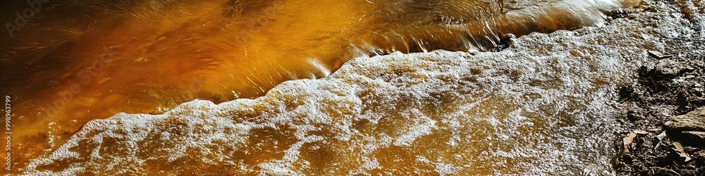 Rusty water flowing over rocks creating foam Rusty water flowing over rocks creating foam