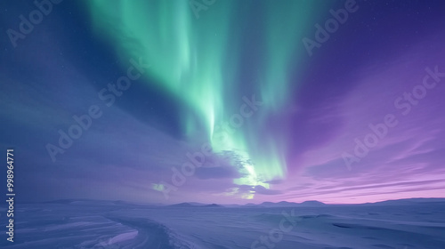Wallpaper Mural Aurora Borealis Over Arctic Tundra, Vibrant Night Sky, Scenic Winter Landscape with Glowing Northern Lights Torontodigital.ca