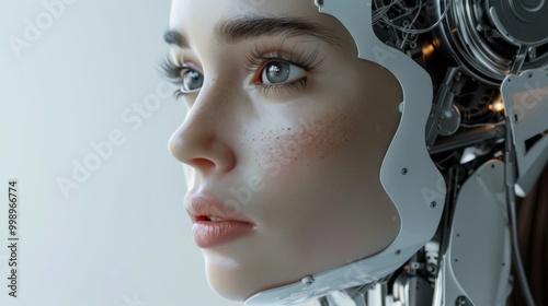 Detailed Side Profile of a Female Humanoid Robot with Exposed Mechanics