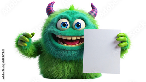 monster with white paper in hand
