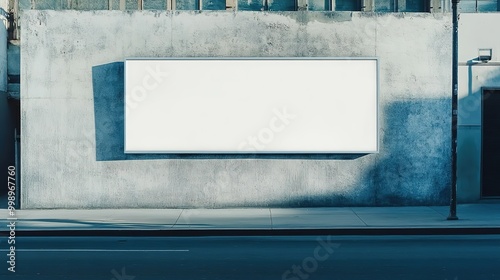 Billboard on the background of a wall on the street, blank advertising banner mockup, City horizontal ad  photo