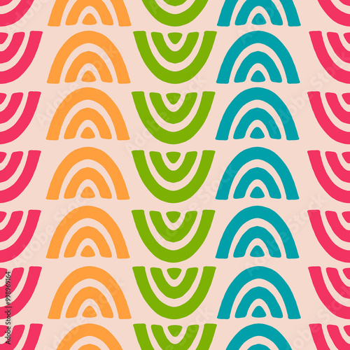 Rainbow seamless repeat pattern on cream background