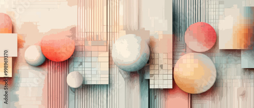Overlapping Geometric Building Shapes in Minimalist Style