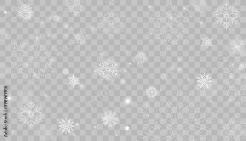Tiny flying snow flakes illustration. Snowstorm dust freeze shapes. Snowfall sky white transparent wallpaper. Flat snowflakes january vector. Snow hurricane landscape.