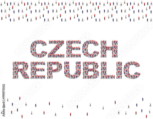 Illustration of a large group of people in czech republic flag colors