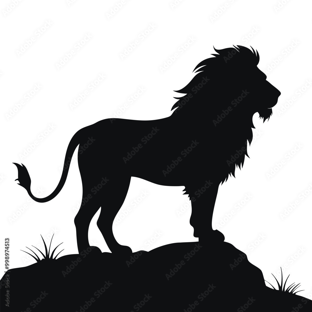 Obraz premium a lion standing on a rock. The lion is facing towards the right side of the image