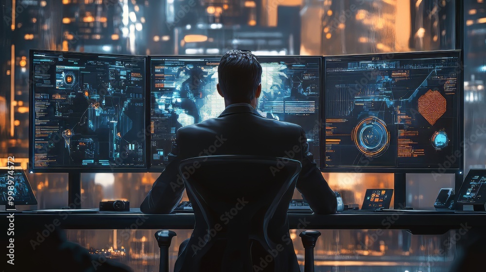 Cybersecurity Analyst Reviewing Data Dashboards for Risk Assessment risk assessment. Ultra realistic. Photorealistic Cybersecurity Analyst Reviewing Data Dashboards for Risk Assessment risk assessment. Ultra realistic. Photorealistic